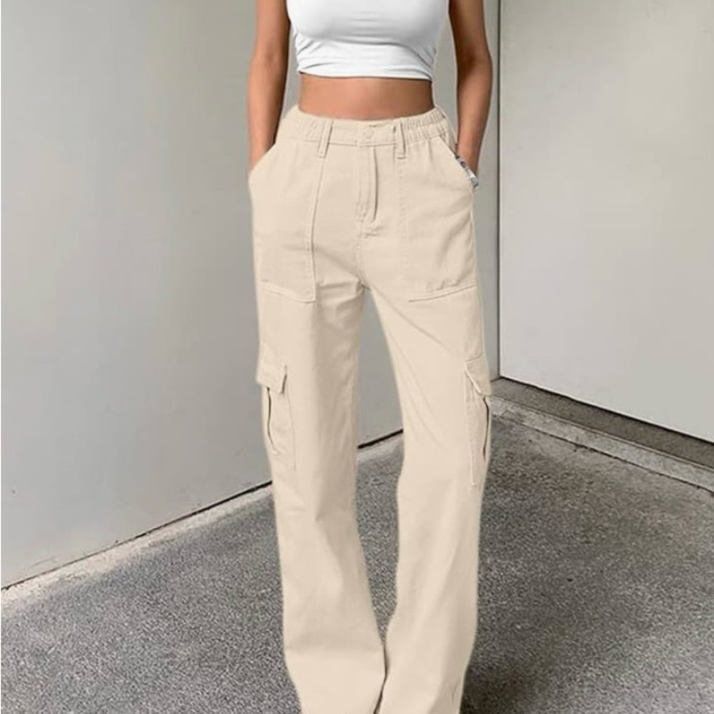 Wide Leg Cargo Pants in Cream for Women
